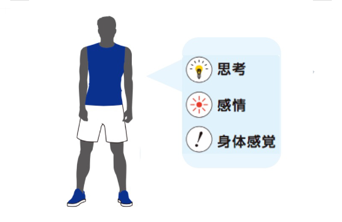 電球や太陽のアイコンを使い、本人の頭の中からエネルギーが溢れ出すイラスト